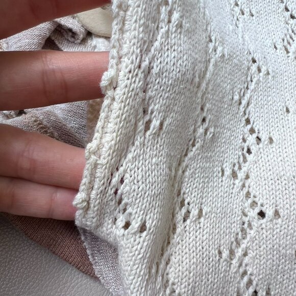 Vintage Women's Open Crochet Knit Crew Neck Cap Sleeve Cropped Short Sleeve Top - Picture 4 of 7